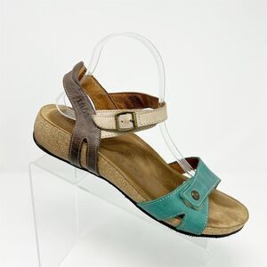 Taos Sadie Strappy Slingback Sandals Blue Green Brown Leather Size 11 Casual